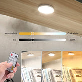 LED-Puck-Leuchten für unter den Schrank, Farbtemperatur einstellbar, Warmweiß, Doppelfarbe mit dimmbarer RF-Fernbedienung für stimmungsvolle Displaybeleuchtung in Küchenregalen (4 Lichter, 12 W)